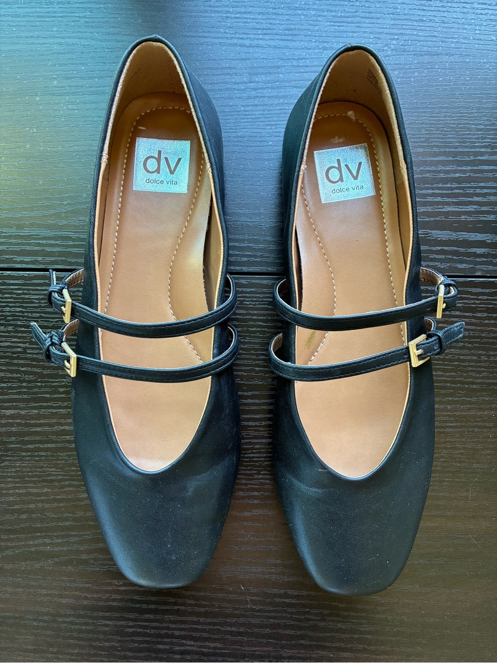 DV by Dolce Vita Black Double-Strap Mary Jane Flats